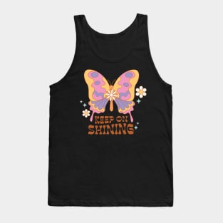 " Keep on Shining " groovy retro hippie distressed design with motivational quote Tank Top